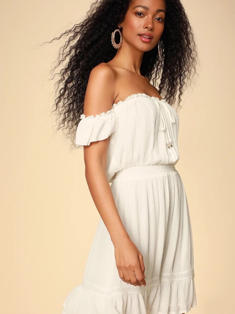 Lulus Palmeras White Off-the-Shoulder Mini Dress Size S